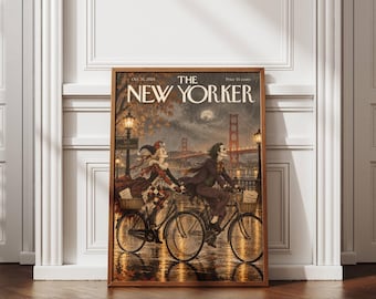 San Francisco Halloween Poster, Spooky Bicycle Wall Art, Golden Gate Bridge Print, Witch Halloween Decor, Vintage SF Wall Art