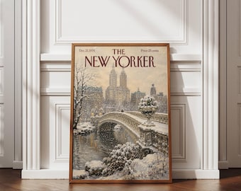 New York Winter Poster, Central Park Snow Wall Art, Vintage NYC Print, Snowy New York City Decor, Manhattan Travel Poster, Winter Wall Art
