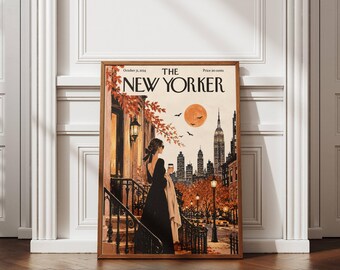 New York Autumn Wall Art, NYC Fall Poster, Halloween City Print, Empire State Building Decor, Vintage Manhattan Artwork, Cozy Travel Art