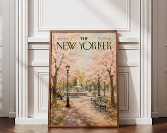 Cherry Blossom Park Wall Art, New York Poster, Spring Landscape Print, Vintage Travel Decor, Botanical Wall Art, Romantic Home Decor