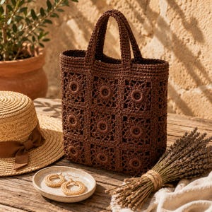 Crochet Raffia Tote Bag Pattern PDF | Flower Motif Beach Bag | Beginner Crochet Tote | Boho Summer Market Bag Tutorial