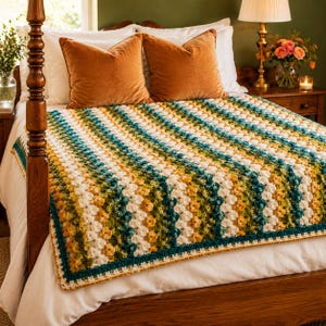Textured Crochet Blanket Pattern, Floral Cluster Afghan PDF, Teal Throw Crochet Pattern, Instant Download