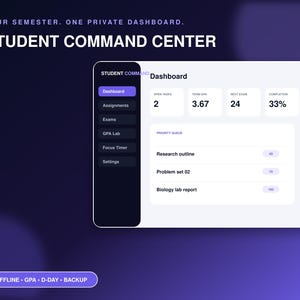 2026-2027 Student Planner HTML App: Weighted GPA Calculator, Assignment and Exam Tracker, Study Timer
