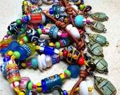 Scarab Bracelet - One World - Tribal Bohemian - Egyptian Scarab Beetle - African Trade Beads - Leather Bracelet - Yoga Bracelet