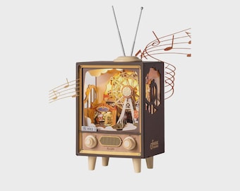 Rolife Sunset Carnival Music Box Kit | 174-Piece DIY Rotating Ferris Wheel with LED Music
