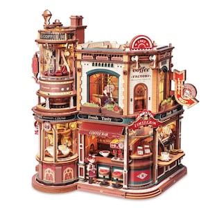 ROKR Dream Coffee Factory Model Kit | DIY 3D Puzzle