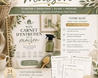 Carnet Entretien Maison PDF | Planning Ménage Imprimable | Organisation Maison | Checklist Ménage | Suivi Entretien & Travaux