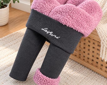 Women's Thermal Leggings, Thick Fleece Lined Tights, High Waisted Winter Leggings, Warm Stretch Pants, Women's Cold Weather Wear