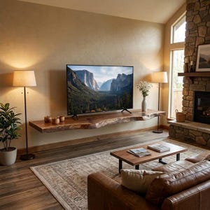 Natural Walnut Floating TV Stand, Live Edge Media Console, Wall Mounted Entertainment Center, Rustic Modern Wood TV Unit, Handmade