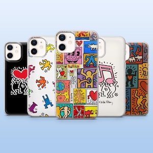 Keith Haring mobilskal popkonst gatukonst för iPhone 17Pro, 16, 15, 14, 13, 12 Samsung S25, S24, S23Fe, S22, A16, A26, Pixel 10, 9Pro