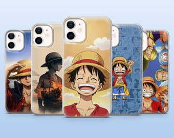 Cover per telefono One Piece con Luffy Pirata Anime per iPhone 17Pro, 16, 15, 14, 13, 12, Samsung S25, S24, S23Fe, S22, A16, A26, Pixel 10, 9Pro