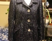 Alpaca suit mohair silk navy blue white nubby 3-D highly textured pencil skirt 3 button career blazer tweed custom tailored S M 8 10