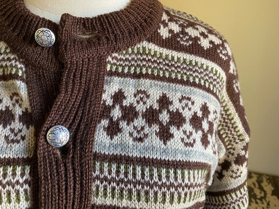Vintage 50’s Nordic wool cardigan fair isle knit … - image 4