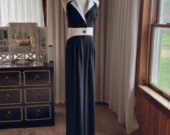 Vintage 80’s palazzo pant jumpsuit black & white evening formal 32” waist
