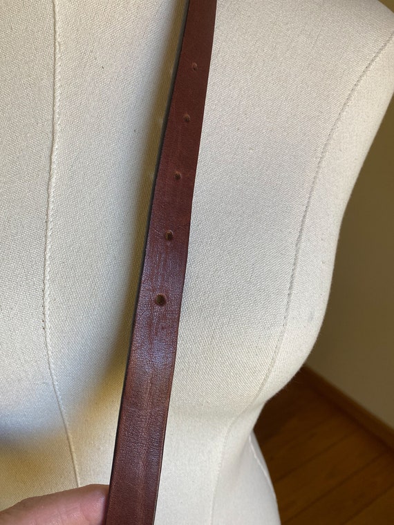 Vintage 70’s brown leather skinny belt topaz rhin… - image 10