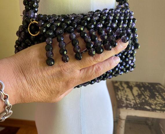 Vintage 60’s beaded crochet purse black & purple … - image 3