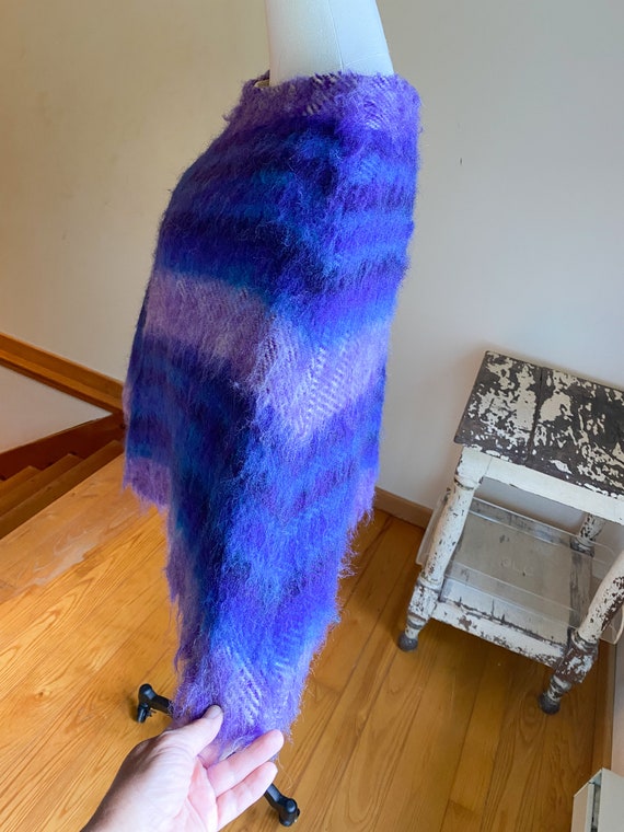 Vintage 70’s wool poncho purple & blue stripe sha… - image 5