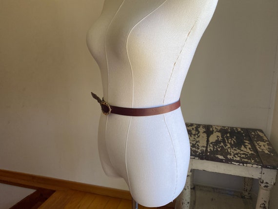 Vintage 70’s brown leather skinny belt topaz rhin… - image 5