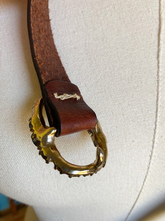 Vintage 70’s brown leather skinny belt topaz rhin… - image 9