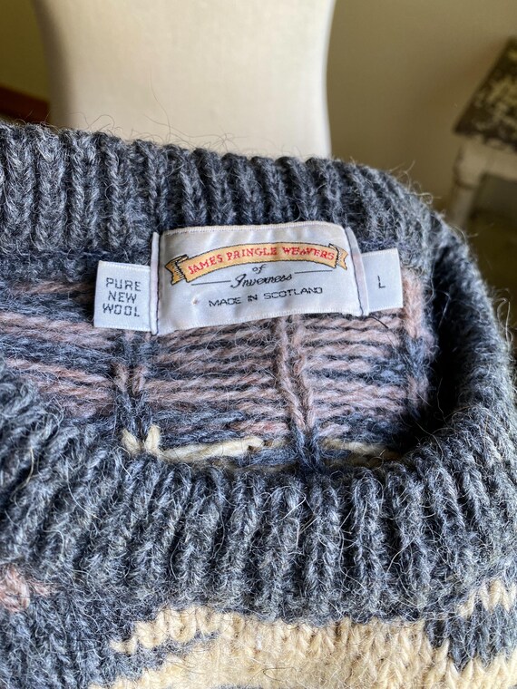 Vintage 80's Wool Sweater Gray Tan Geometric Chunky Knit James