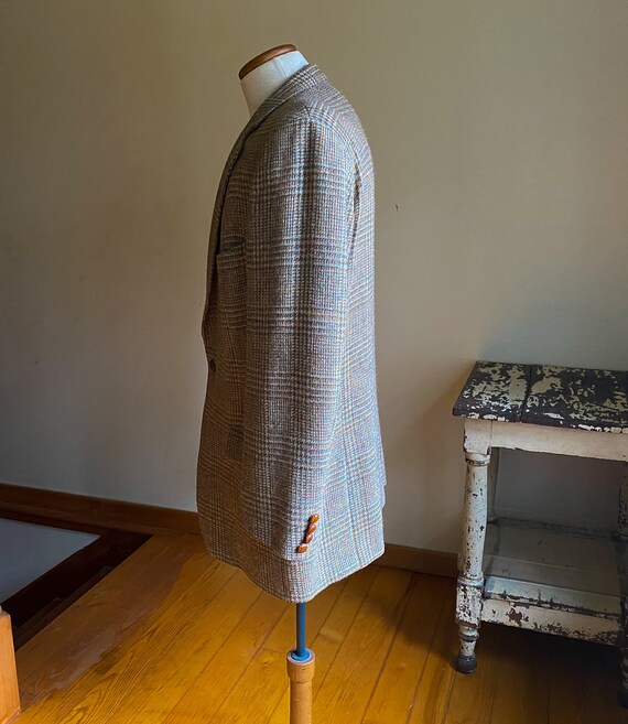 Vintage 70’s wool sport coat brown & blue check K… - image 5