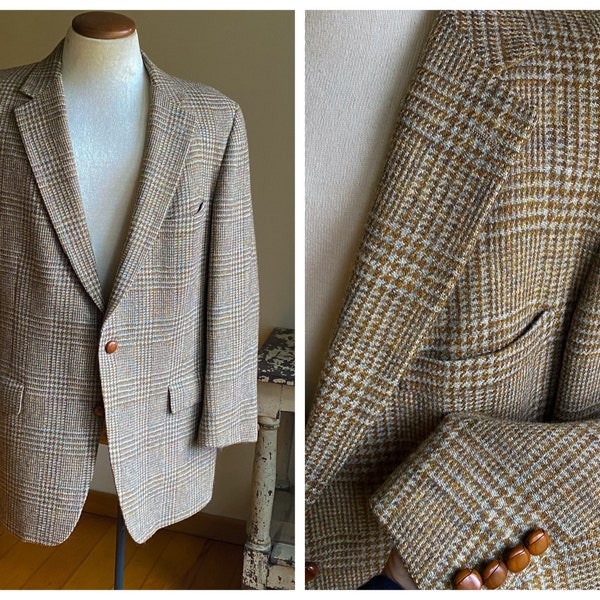 Vintage 70’s wool sport coat brown & blue check Kilgour French Stanbury // 46 R