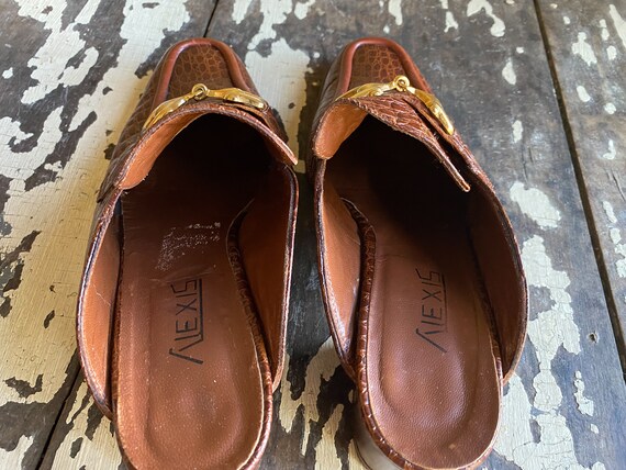Vintage Y2K brown leather mules croc embossed sho… - image 7