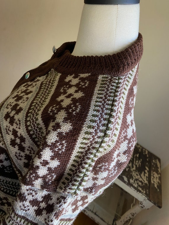 Vintage 50’s Nordic wool cardigan fair isle knit … - image 6