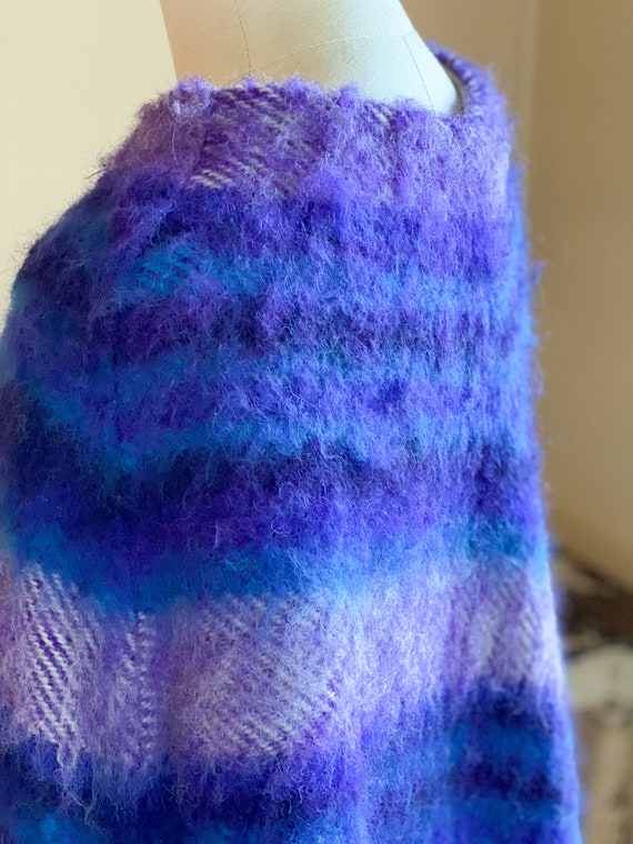 Vintage 70’s wool poncho purple & blue stripe sha… - image 7
