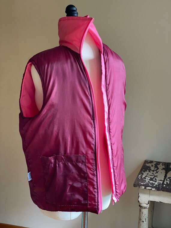 Vintage 80’s fair isle puffer vest hot pink snowf… - image 8