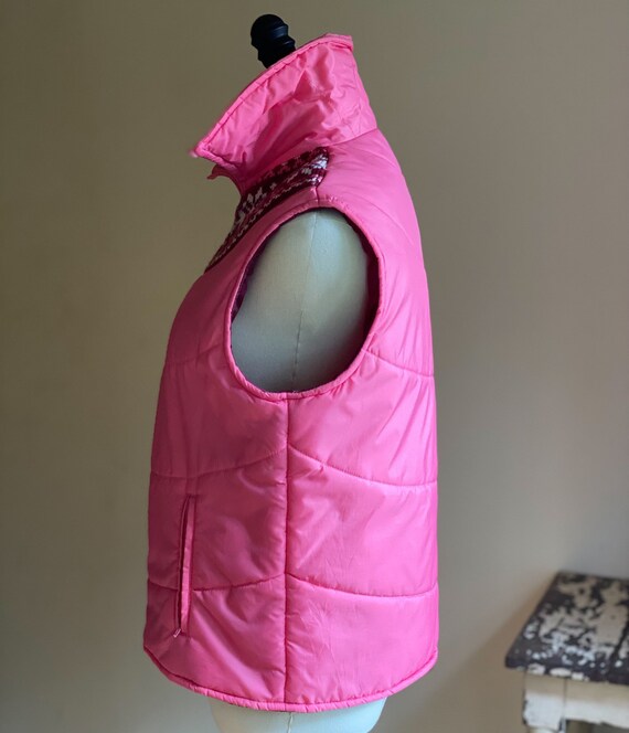 Vintage 80’s fair isle puffer vest hot pink snowf… - image 5