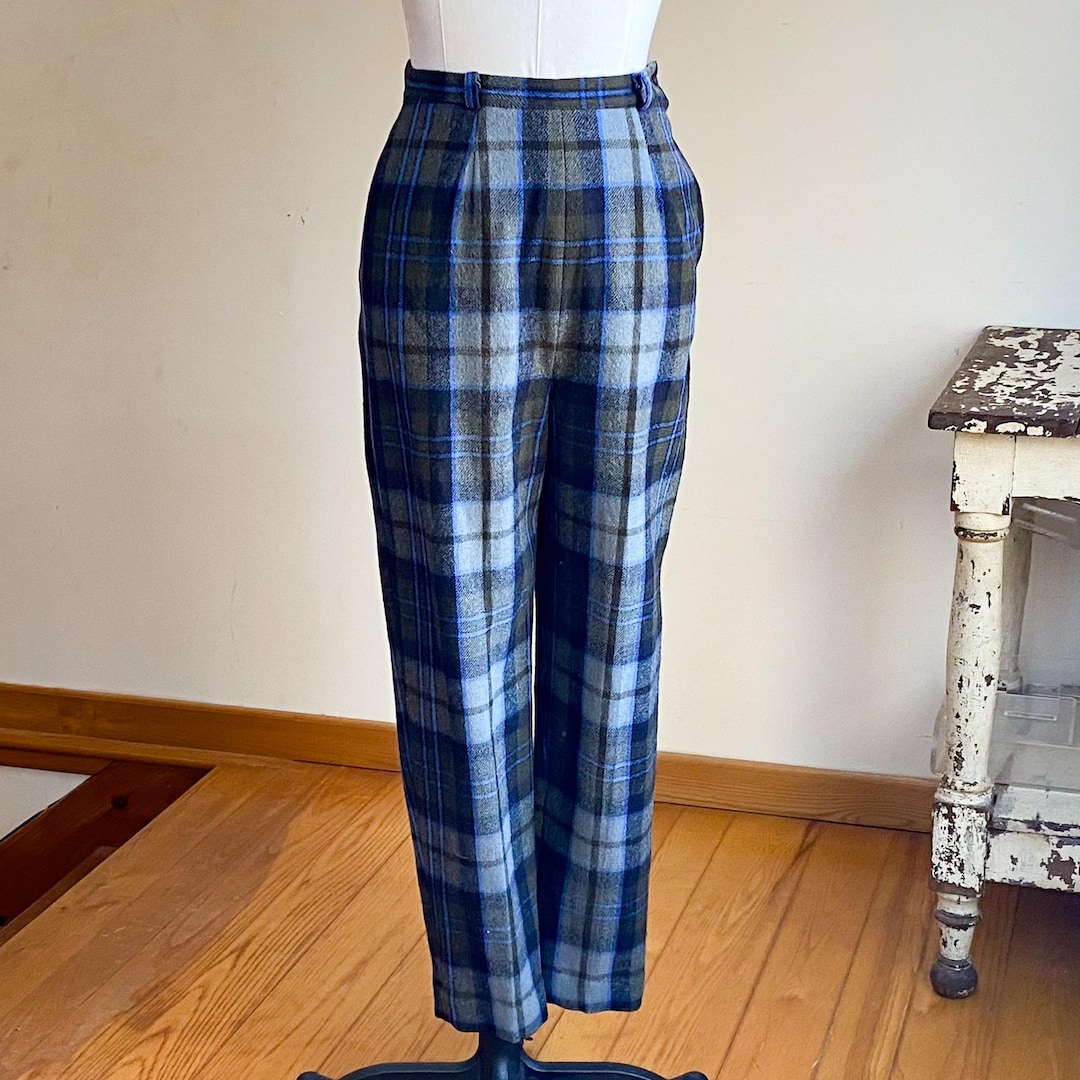 1950s Blue Plaid Cigarette Pants