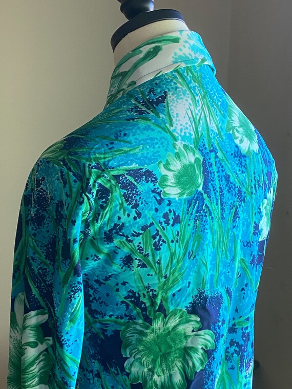 Vintage 70’s blouse blue & green mod floral print… - image 7