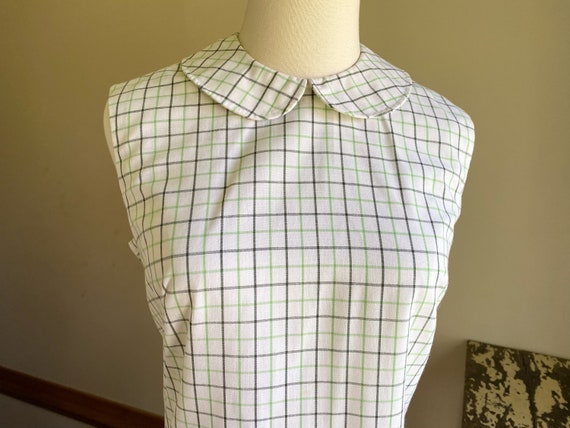 Vintage 60’s shift dress white sleeveless green b… - image 3