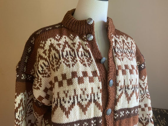 Vintage 50’s wool cardigan fair isle chunky soft … - image 3