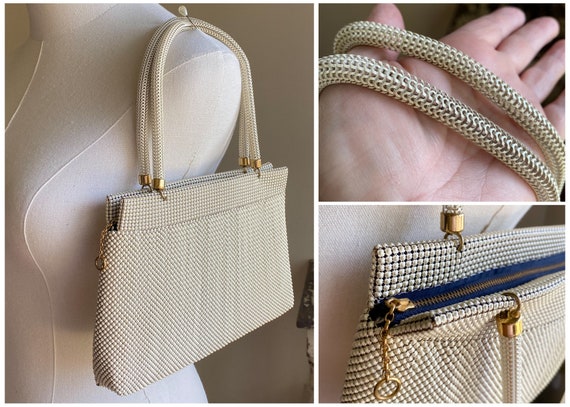 Vintage 50’s off white metal mesh purse Whiting &… - image 1