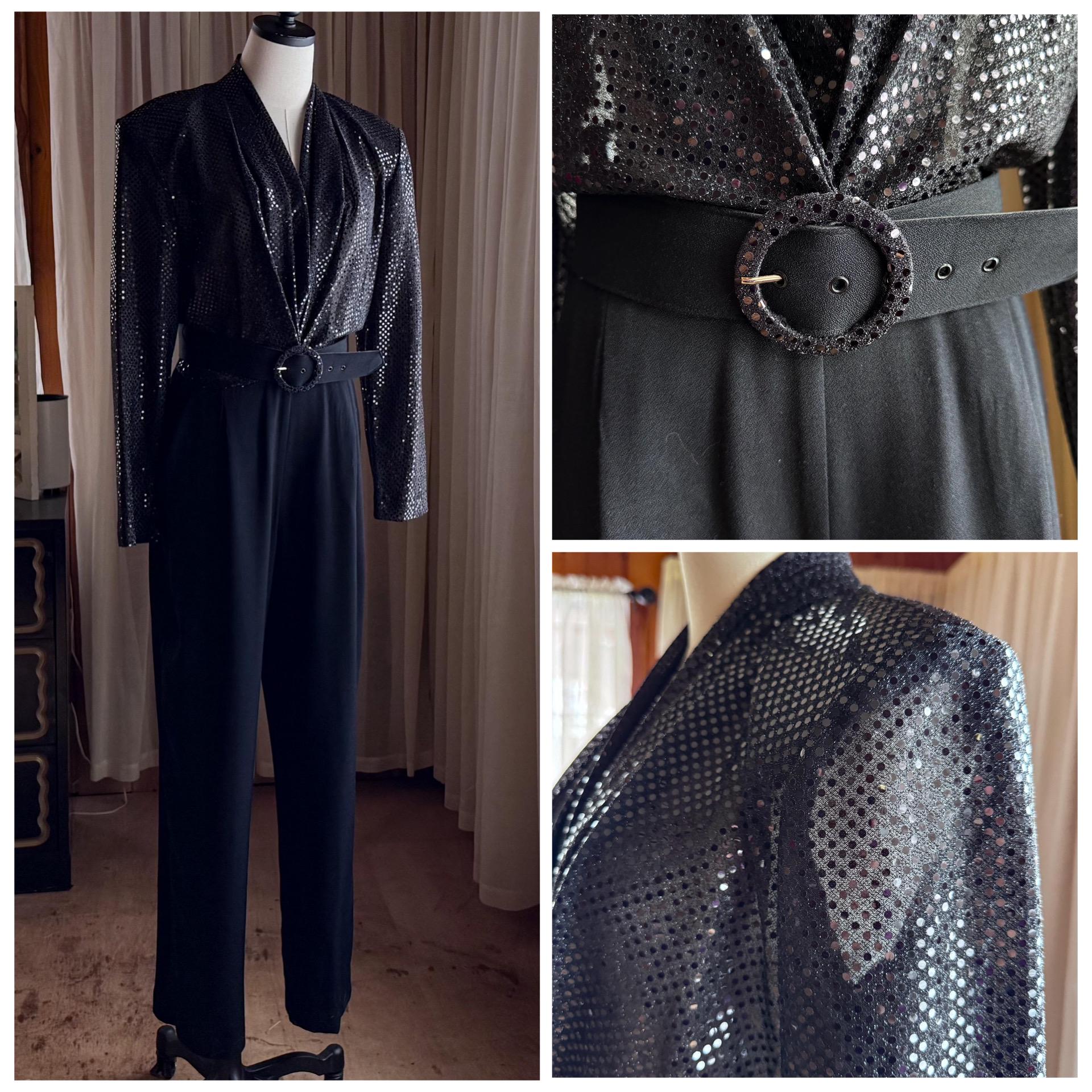 Kevan Hall beaded black satin rhinestone belt Chanel Style Dress - Etsy main image 2