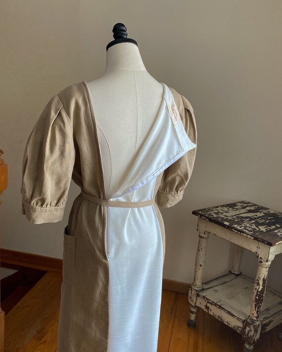 Vintage 80’s linen dress white & tan color block … - image 8