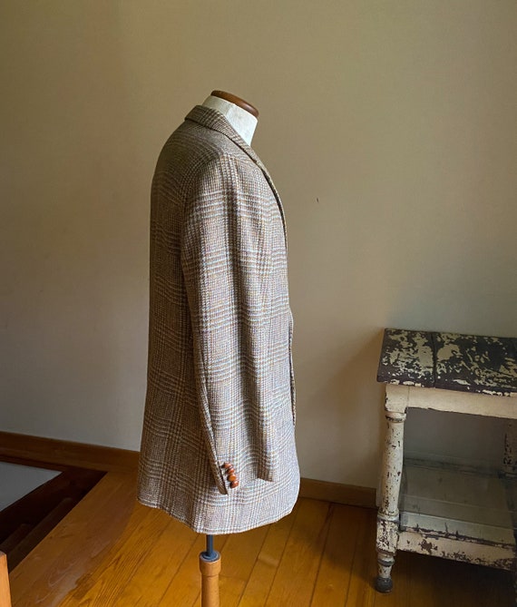 Vintage 70’s wool sport coat brown & blue check K… - image 4
