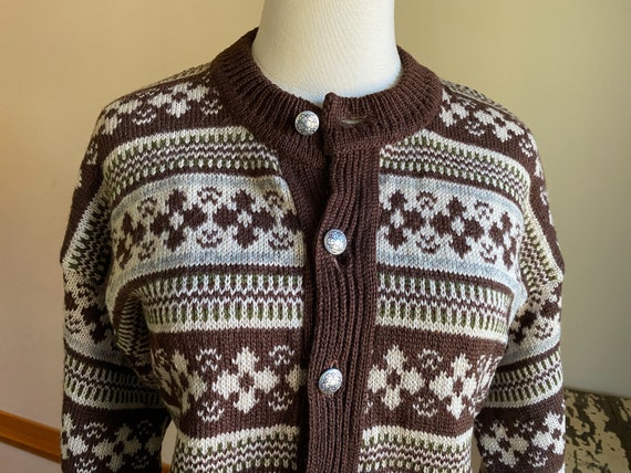 Vintage 50’s Nordic wool cardigan fair isle knit … - image 3