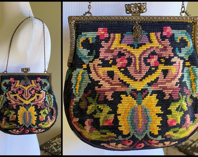 Antique 1920s Art Deco Needlepoint Purse Stylized Insects & Flowers Etsy