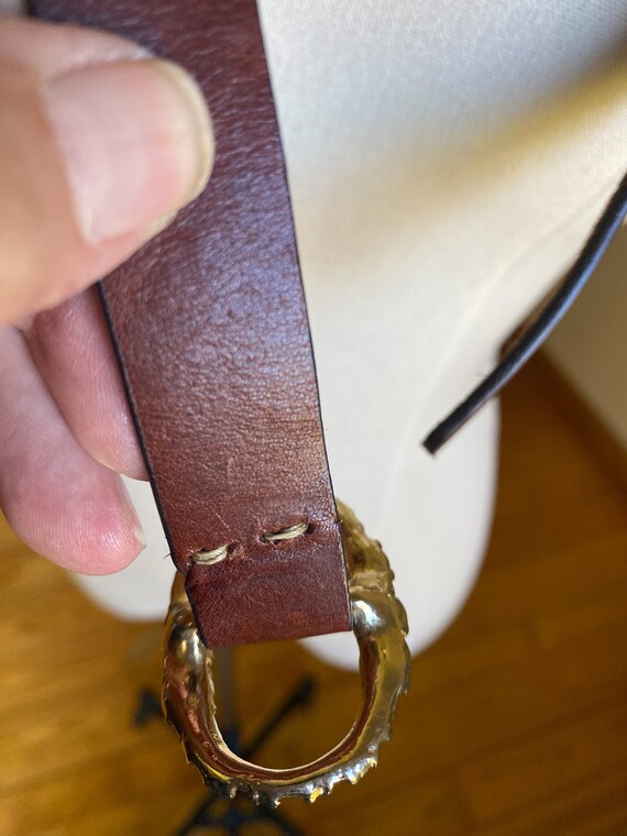 Vintage 70’s brown leather skinny belt topaz rhin… - image 8