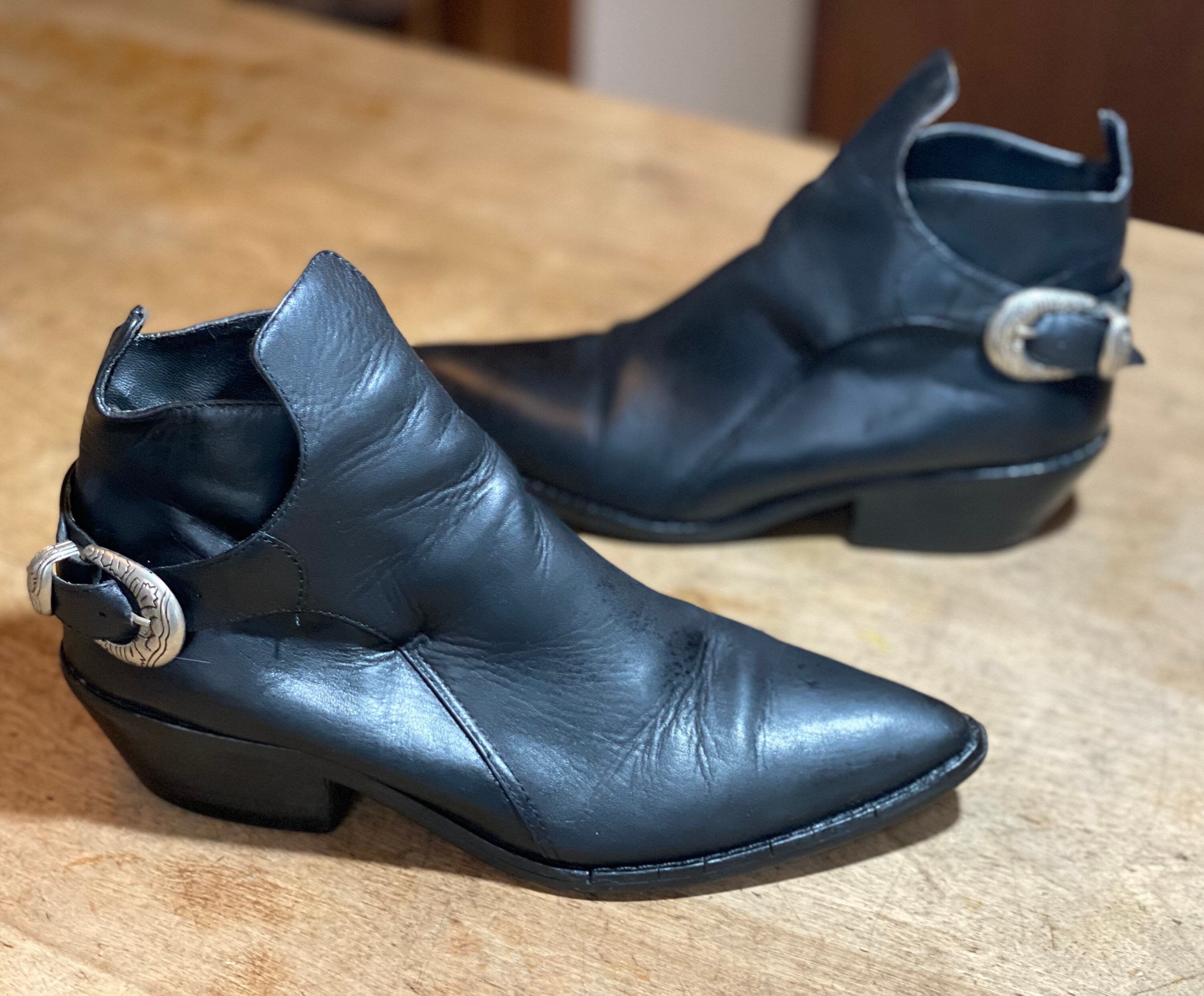 mens black leather cuban heel boots