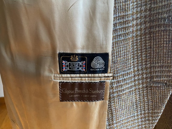 Vintage 70’s wool sport coat brown & blue check K… - image 7
