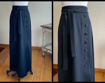 Vintage 1970’s maxi skirt black button front wrap formal Adelaar // 28” waist