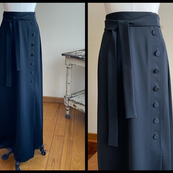 Vintage 1970’s maxi skirt black button front wrap formal Adelaar // 28” waist