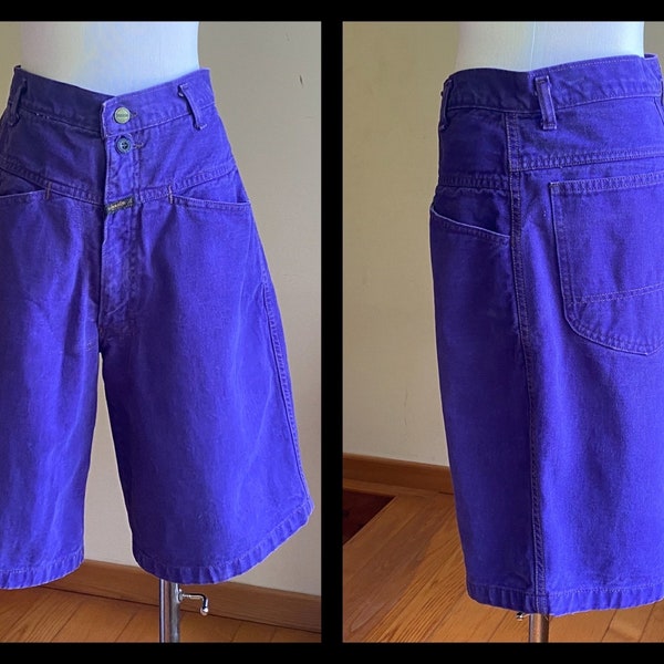 Vintage 80’s Girbaud Purple stonewashed denim long shorts // 32” waist