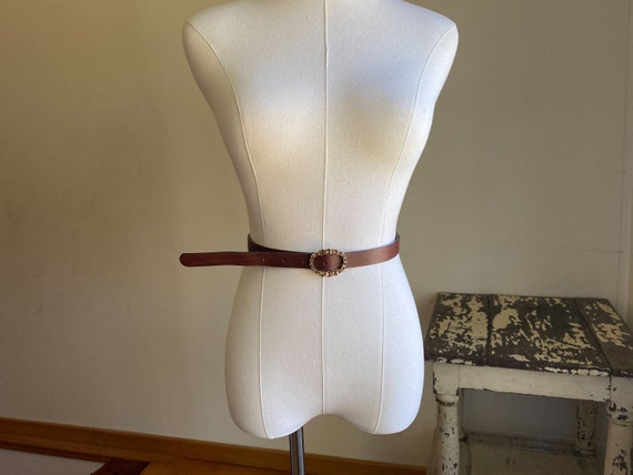 Vintage 70’s brown leather skinny belt topaz rhin… - image 2