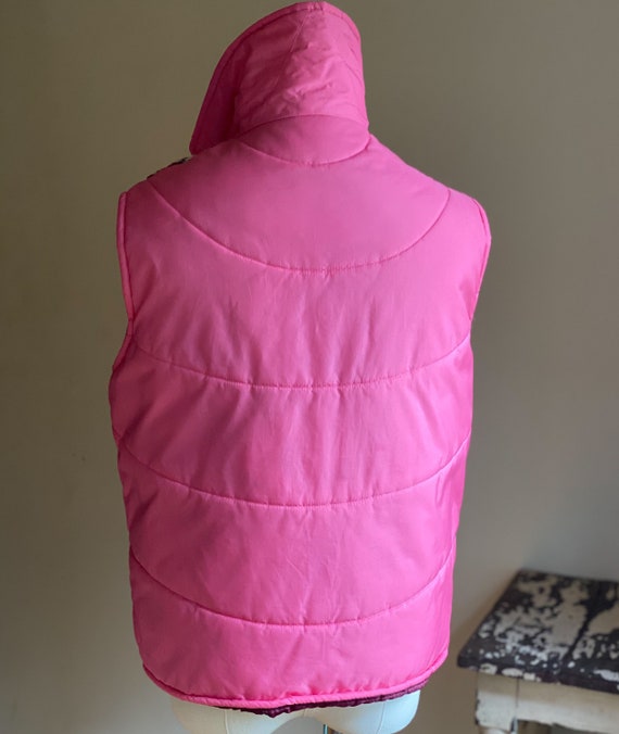Vintage 80’s fair isle puffer vest hot pink snowf… - image 7