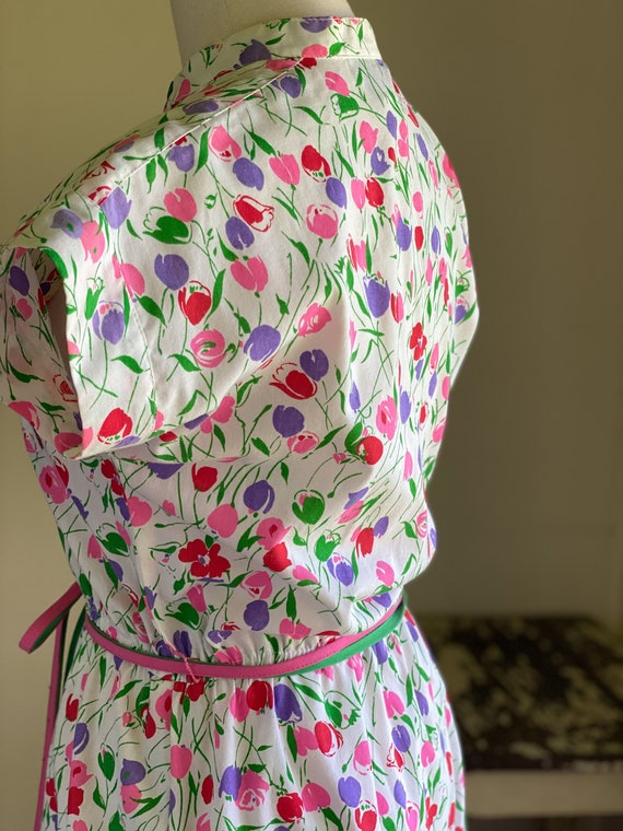 Vintage 70’s sleeveless shirtdress preppy floral … - image 9